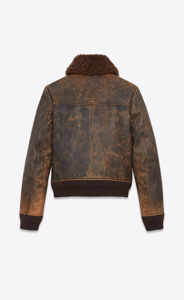 SAINT LAURENT Leather jacket Man Aviator jacked in antiqued leather and brown shearling b_V4